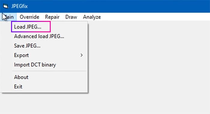 Открытие файла в JPEGfix